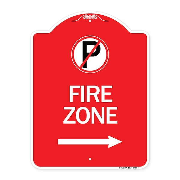 Signmission No Parking Symbol and Right Arrow, Red & White Aluminum Architectural Sign, 18" x 24", RW-1824-24654 A-DES-RW-1824-24654 - main